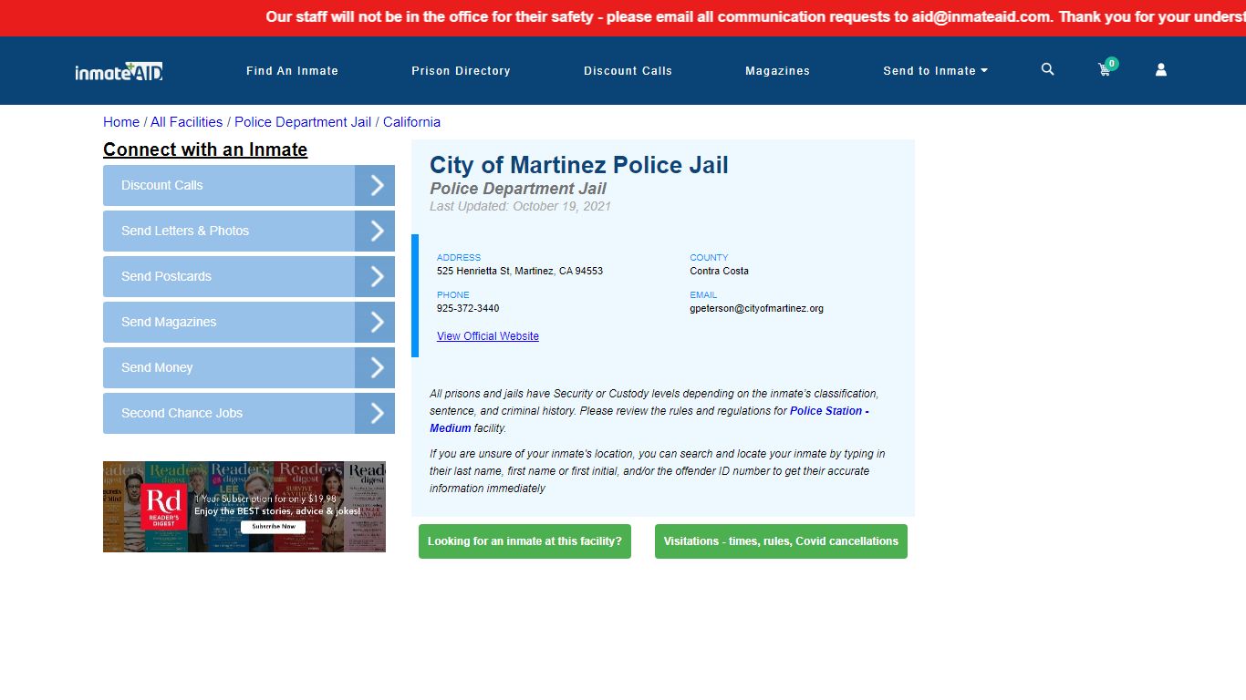 City of Martinez Police Jail & Inmate Search - Martinez, CA