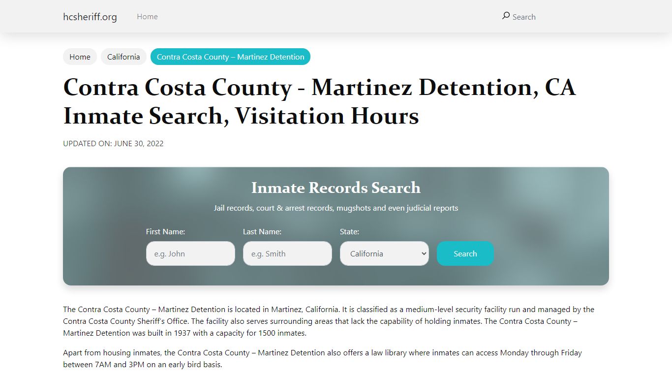 Contra Costa County - Martinez Detention, CA Inmate Search ...